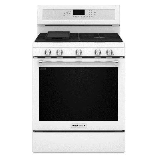 KitchenAid KFGG500EWH 30Inch 5Burner Gas Convection Range with Even